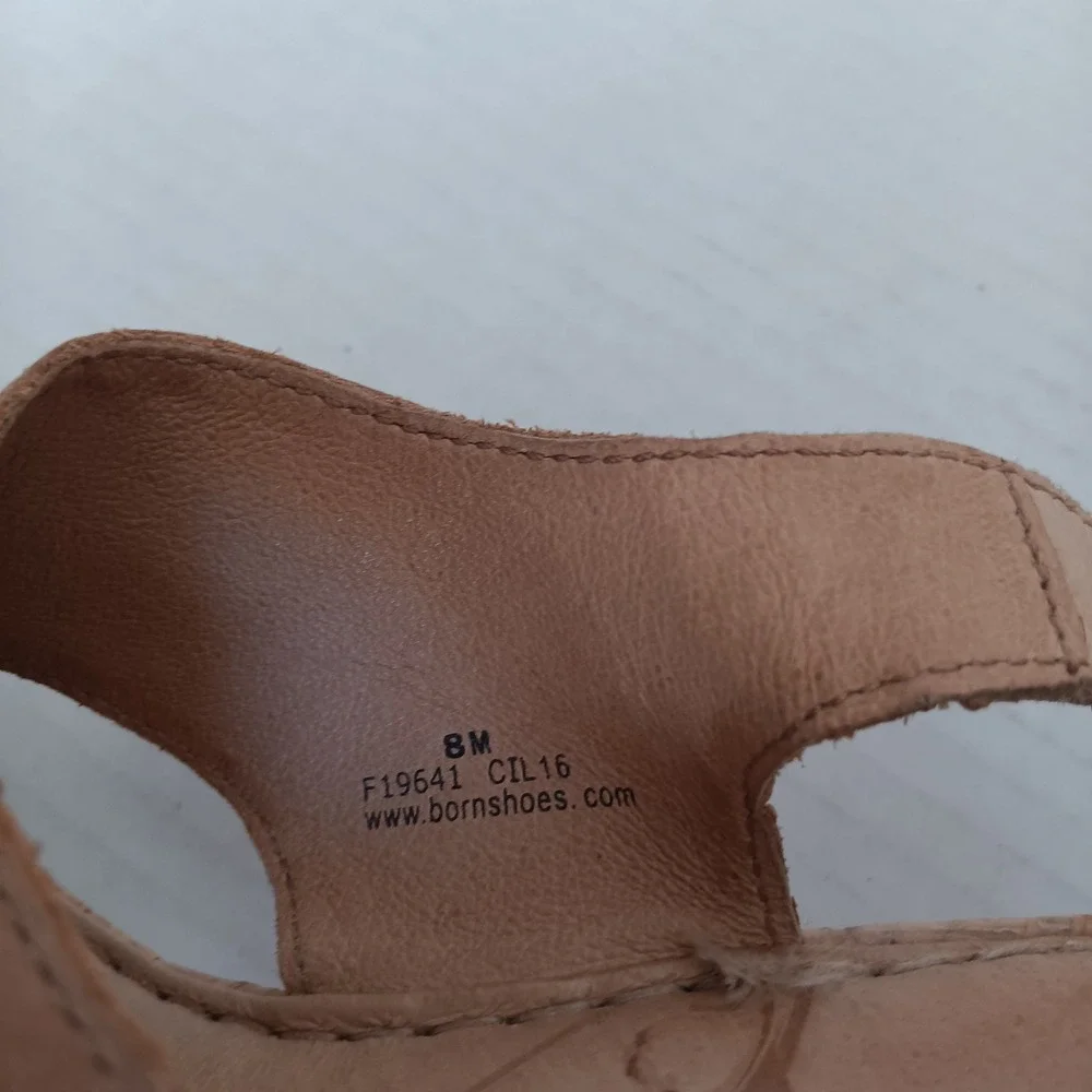 Born Wedge Sandals Womens 8 Tan Brown Leather Cross Strap Cork F19641 - Picture 5 of 7